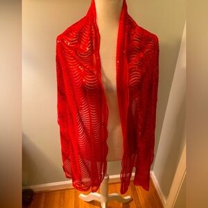 Cejon red sequined shawl sheer wrap, one size
